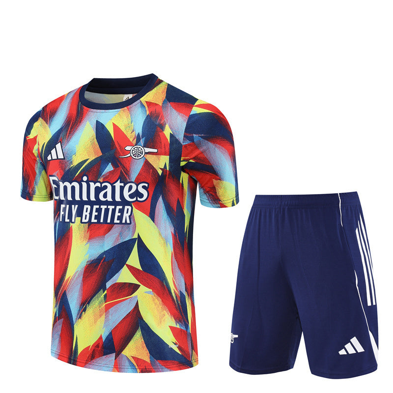 Ensemble Maillot Short Arsenal Homme/Enfant 2025 2026 Rouge Jaune Camouflage