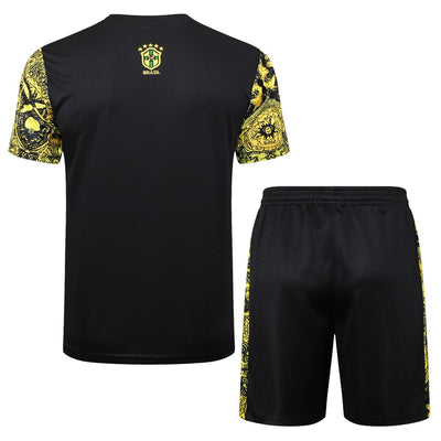 Ensemble Maillot Short Bresil Homme/Enfant 2024 2025 Jaune Motif