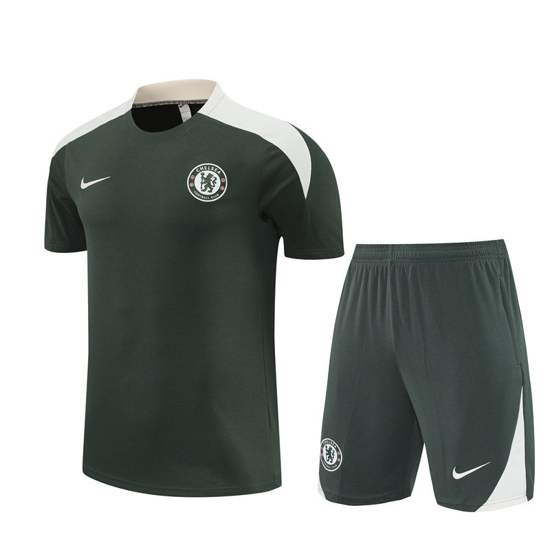 Ensemble Maillot Short Chelsea Homme/Enfant 2025 2026 Vert Armée