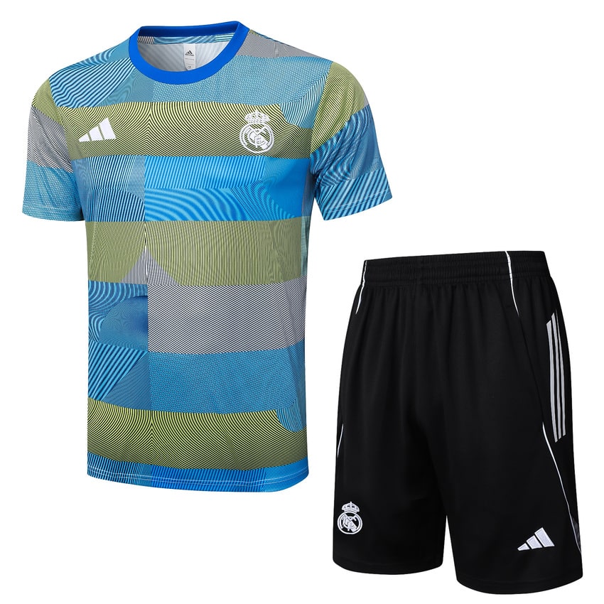 Ensemble Maillot Short Real Madrid Homme/Enfant 2025 2026 Bleu Jaune