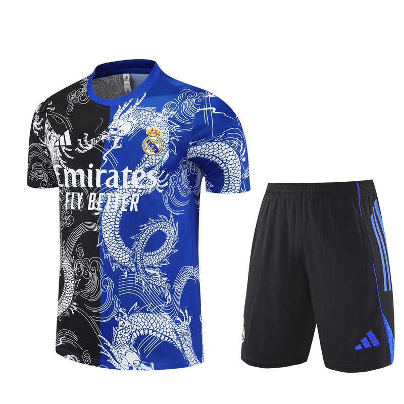 Ensemble Maillot Short Real Madrid Homme/Enfant 2025 2026 Noir Bleu Edition Limitée