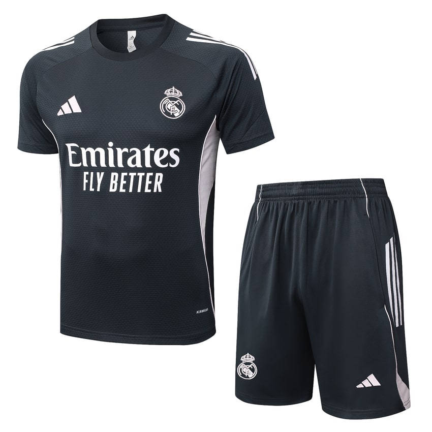 Ensemble Maillot Short Real Madrid Homme/Enfant 2025 2026 Noir Clair