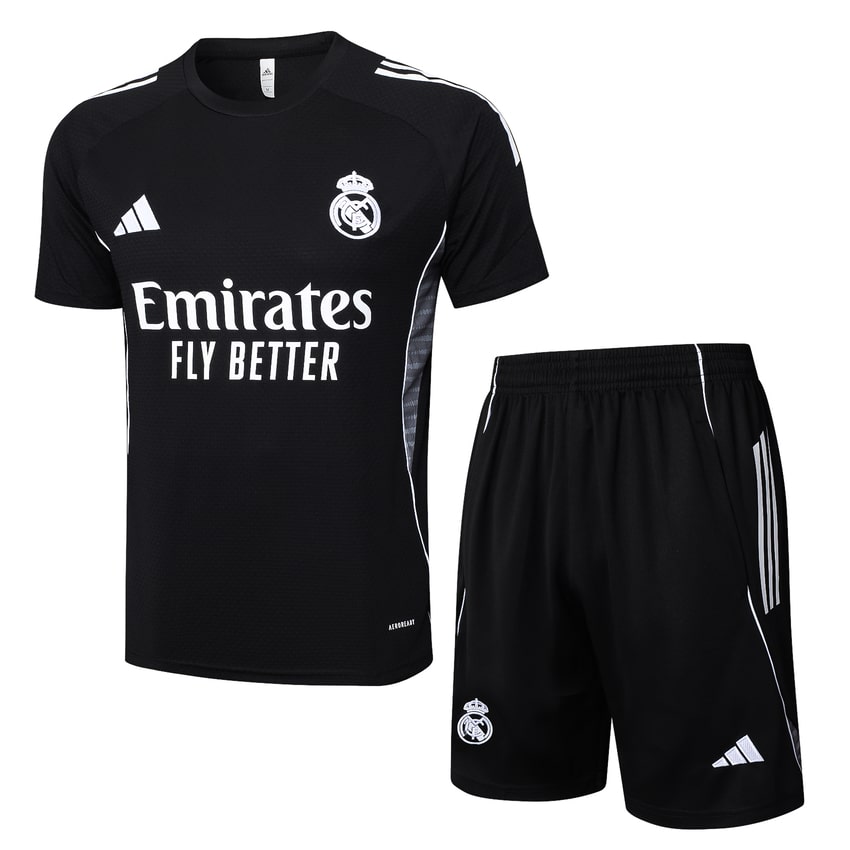 Ensemble Maillot Short Real Madrid Homme/Enfant 2025 2026 Noir Sombre