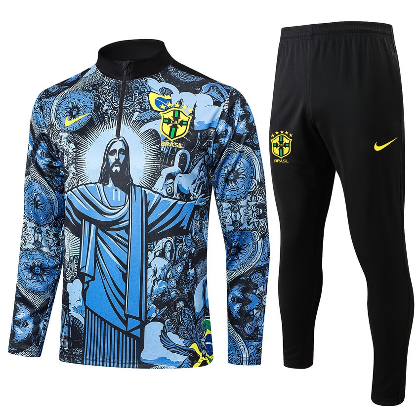 Survetement Bresil Training Homme/Enfant 2024 2025 Bleu Motif