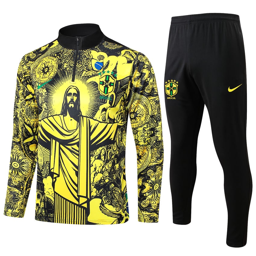 Survetement Bresil Training Homme/Enfant 2024 2025 Jaune Motif