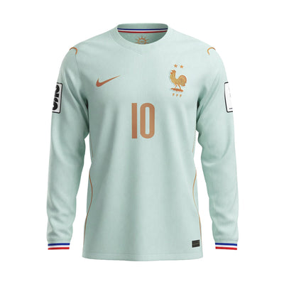 Maillot France Mbappe Manches Longues Exterieur Vert Badges Coupe du Monde 2026 Homme