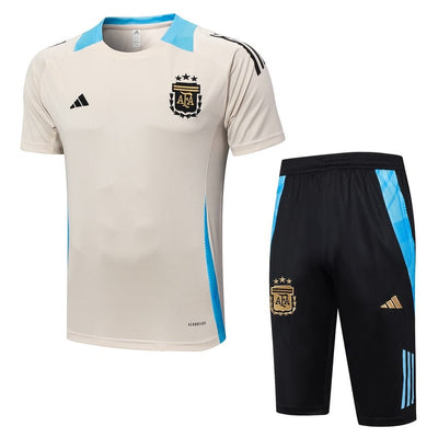 Ensemble Maillot Short Argentine Homme/Enfant 2024 2025 Beige