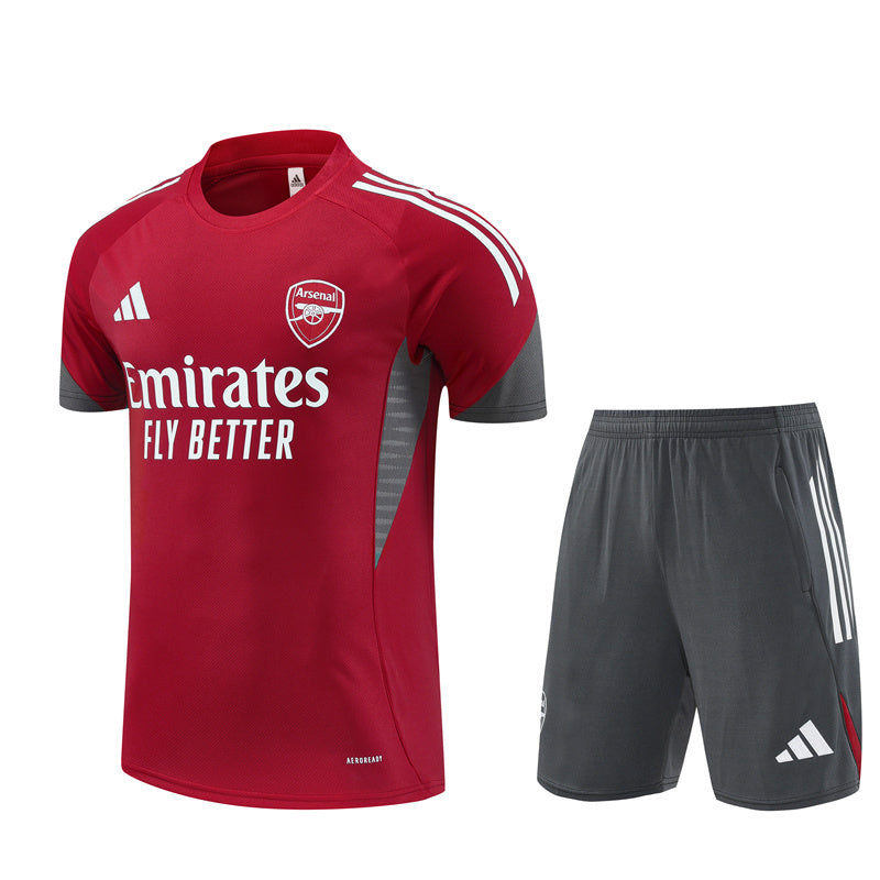 Ensemble Maillot Short Arsenal Homme/Enfant 2025 2026 Rouge Gris