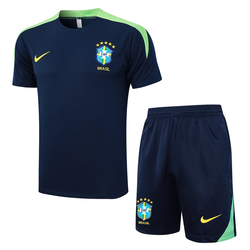 Ensemble Maillot Short Bresil Homme/Enfant 2024 2025 Bleu Foncé