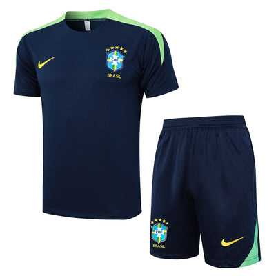 Ensemble Maillot Short Bresil Homme/Enfant 2024 2025 Bleu Foncé