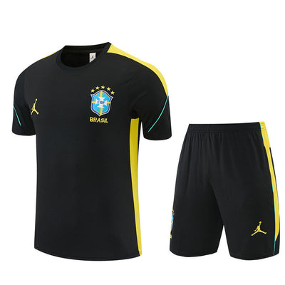Ensemble Maillot Short Bresil Jordan Homme/Enfant 2026 2027 Noir Jaune