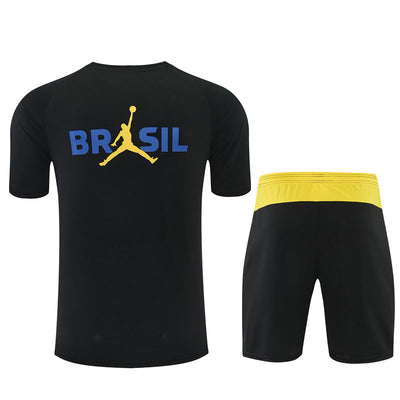 Ensemble Maillot Short Bresil Jordan Homme/Enfant 2026 2027 Noir Jaune