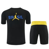 Ensemble Maillot Short Bresil Jordan Homme/Enfant 2026 2027 Noir Jaune 2