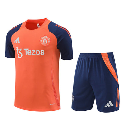 Ensemble Maillot Short Manchester United Homme/Enfant 2024 2025 Orange Bleu