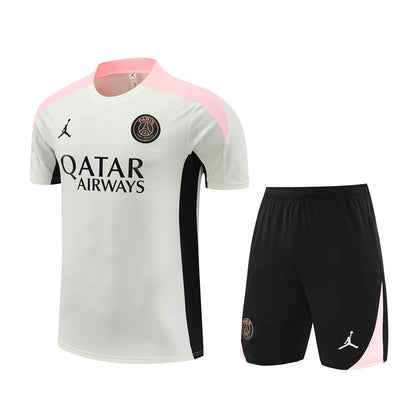 Ensemble Maillot Short PSG Homme/Enfant 2024 2025 Blanc Rose