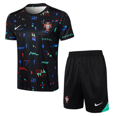 Ensemble Maillot Short Portugal Homme 2024 2025 Noir Motif