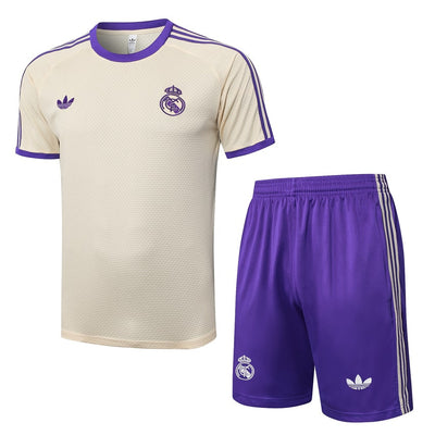 Ensemble Maillot Short Real Madrid Homme 2025 2026 Beige Violet