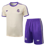 Ensemble Maillot Short Real Madrid Homme 2025 2026 Beige Violet 1