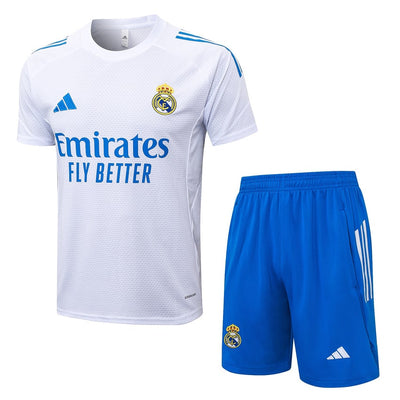 Ensemble Maillot Short Real Madrid Homme 2025 2026 Blanc Bleu