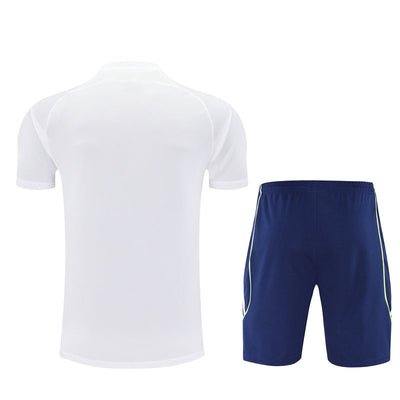 Ensemble Maillot Short Real Madrid Homme/Enfant 2025 2026 Blanc Bleu Sombre