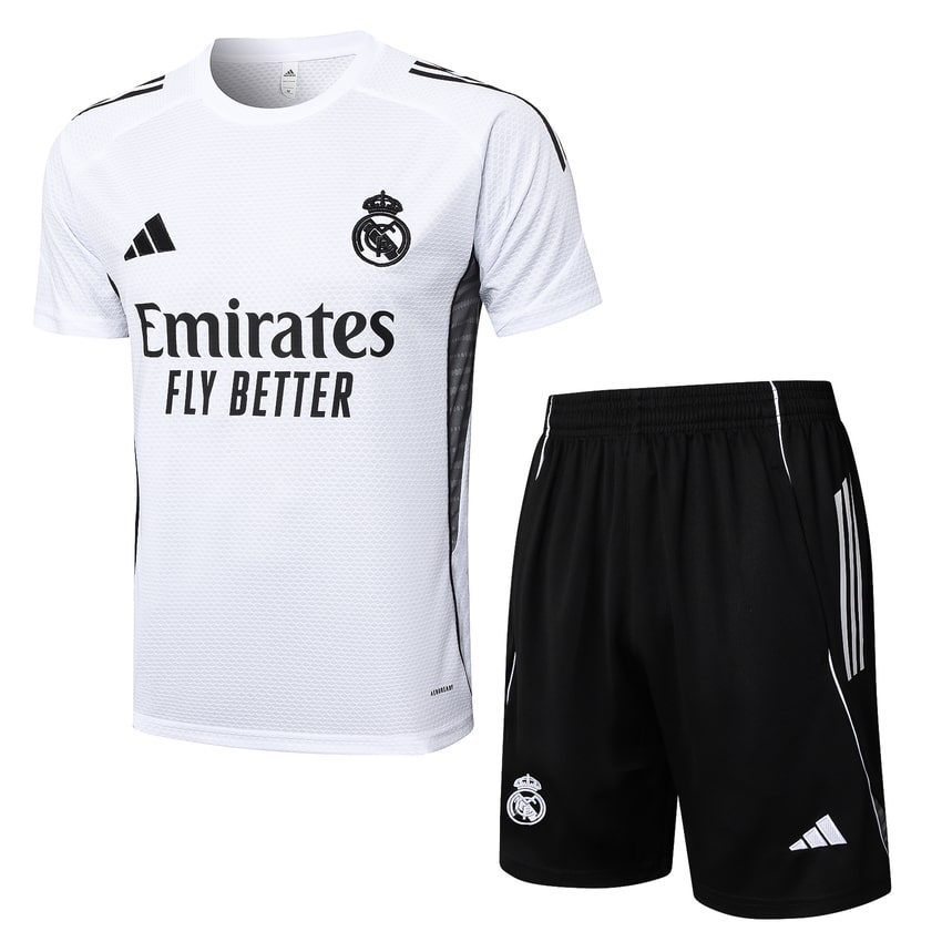 Ensemble Maillot Short Real Madrid Homme 2025 2026 Blanc Clair