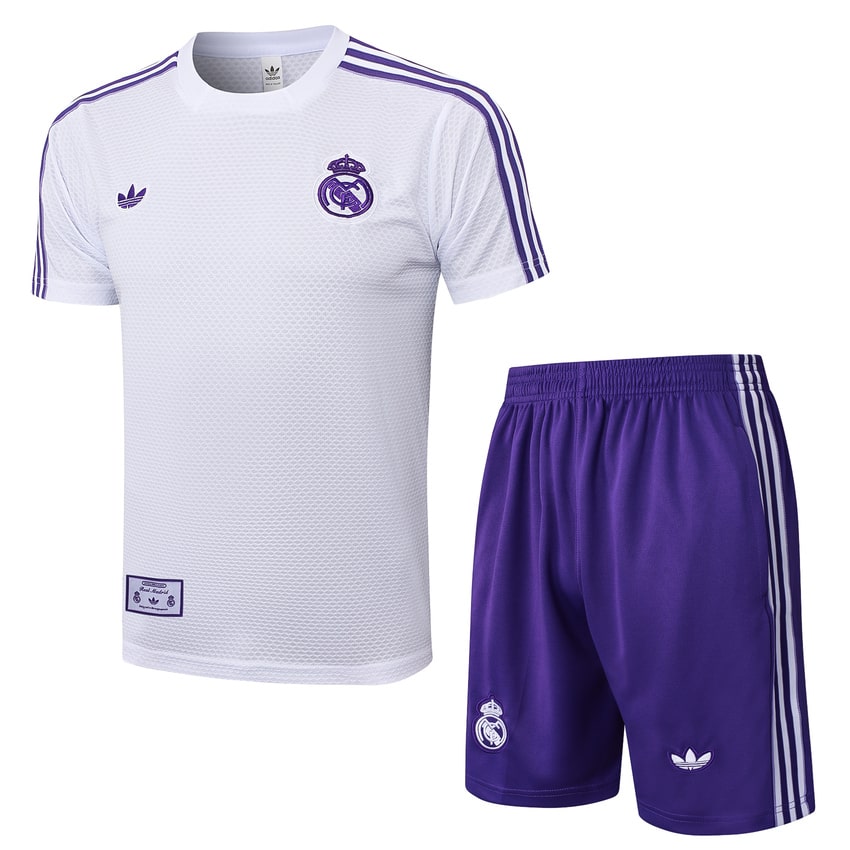 Ensemble Maillot Short Real Madrid Homme/Enfant 2025 2026 Blanc Violet