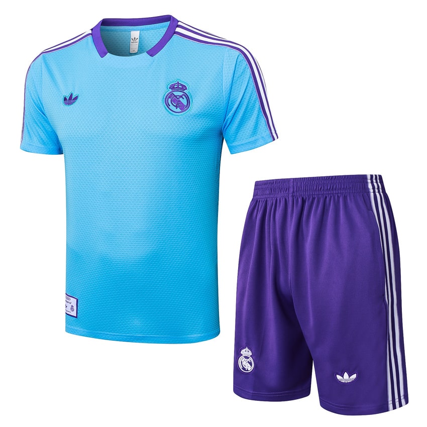 Ensemble Maillot Short Real Madrid Homme/Enfant 2025 2026 Bleu Ciel