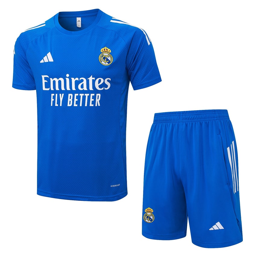 Ensemble Maillot Short Real Madrid Homme/Enfant 2025 2026 Bleu Clair