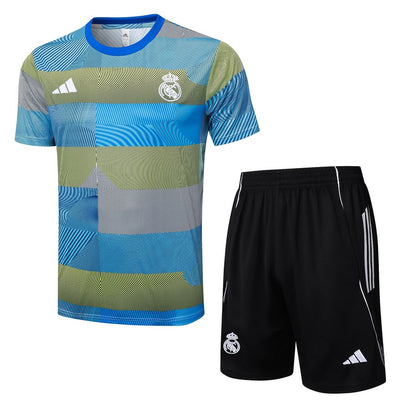 Ensemble Maillot Short Real Madrid Homme/Enfant 2025 2026 Bleu Jaune