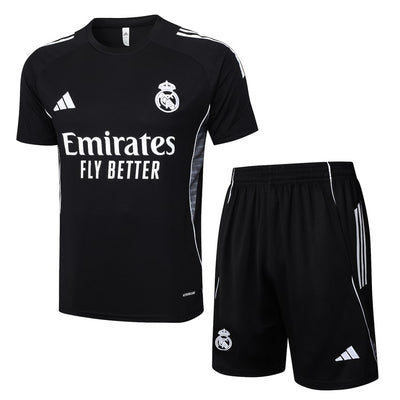 Ensemble Maillot Short Real Madrid Homme/Enfant 2025 2026 Noir Sombre