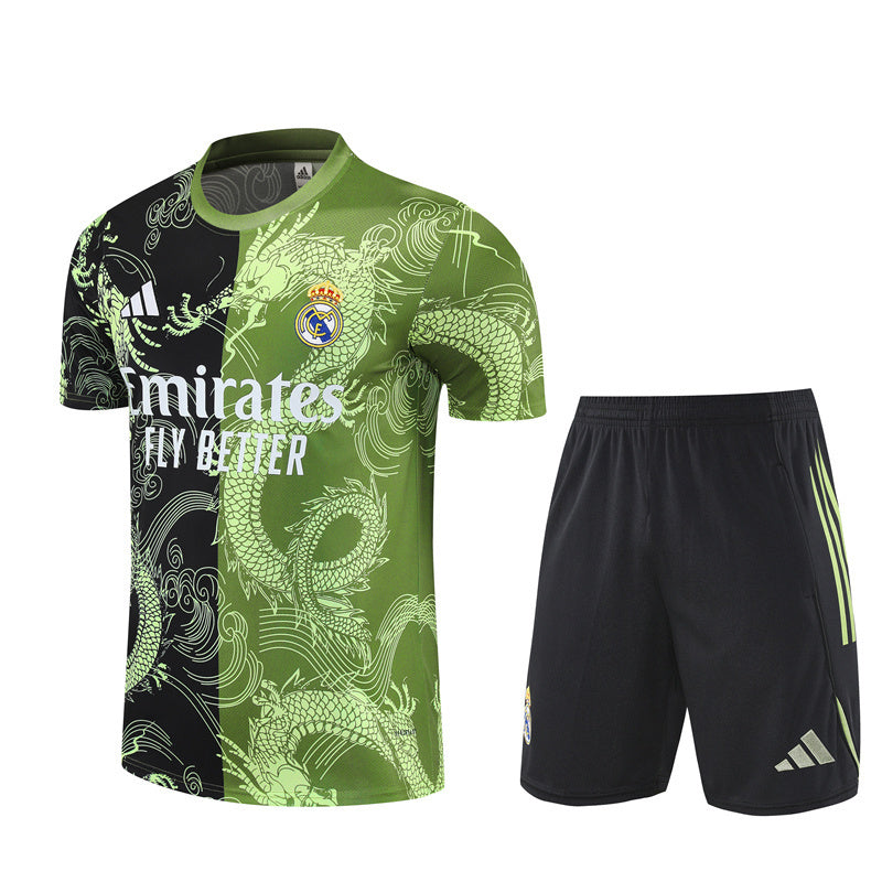 Ensemble Maillot Short Real Madrid Homme/Enfant 2025 2026 Noir Vert Edition Limitée