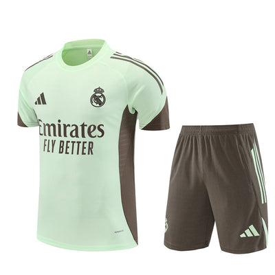 Ensemble Maillot Short Real Madrid Homme/Enfant 2025 2026 Vert Ciel Kaki
