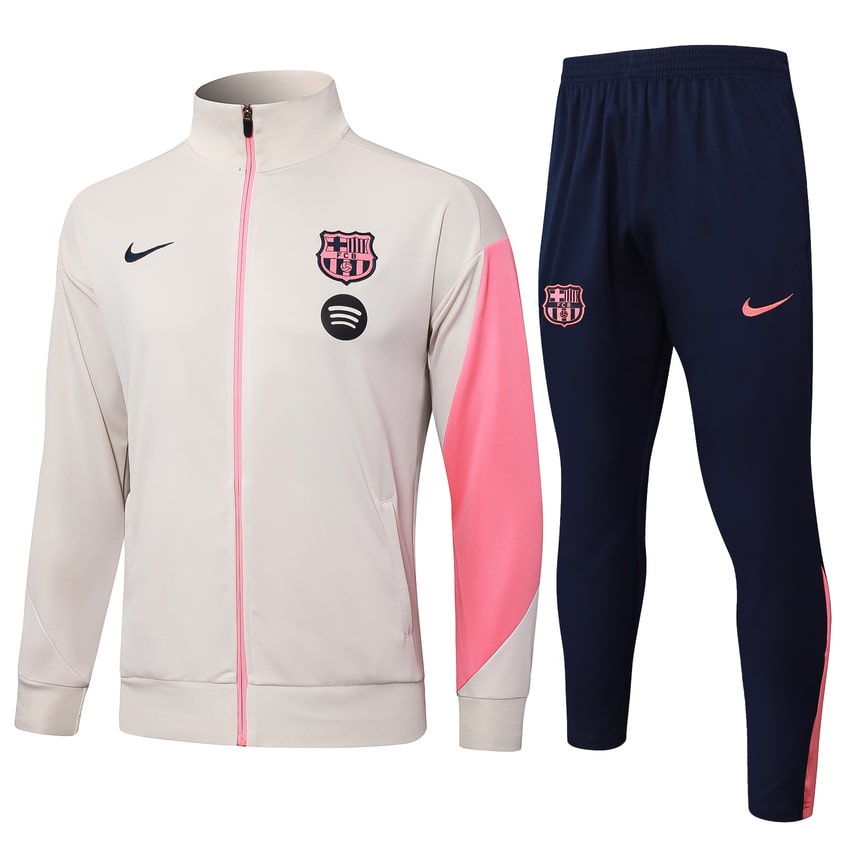 Survetement Barcelone Veste Homme/Enfant  2025 2026 Beige Rose | Foot Sport