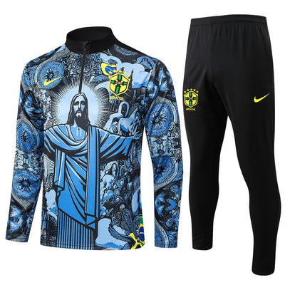 Survetement Bresil Training Homme/Enfant 2024 2025 Bleu Motif