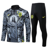 Survetement Bresil Training Homme/Enfant 2024 2025 Gris Motif 1