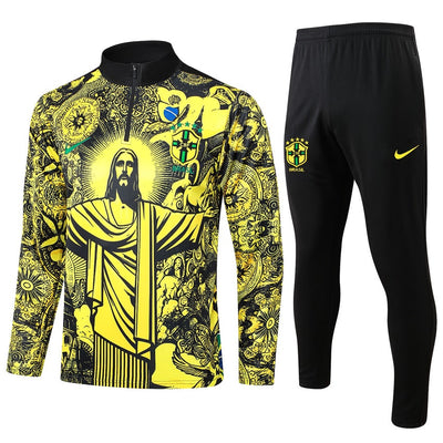 Survetement Bresil Training Homme/Enfant 2024 2025 Jaune Motif