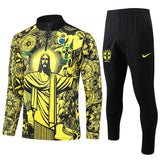 Survetement Bresil Training Homme/Enfant 2024 2025 Jaune Motif 1
