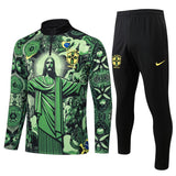 Survetement Bresil Training Homme/Enfant 2024 2025 Vert Motif 1