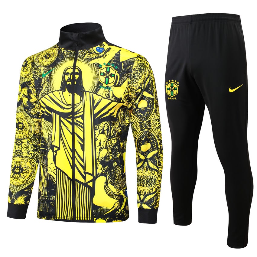Survetement Bresil Veste Homme/Enfant 2024 2025 Jaune Motif