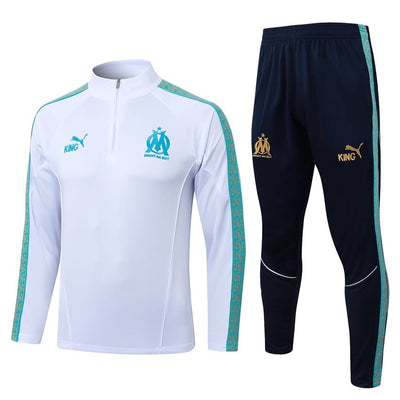 Survetement Marseille OM Training Homme/Enfant 2025 2026 Blanc Bleu Foncé