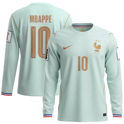 Maillot France Mbappe Manches Longues Exterieur Vert Badges Coupe du Monde 2026 Homme
