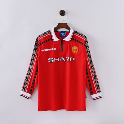 Maillot Manchester United Retro Vintage Manches Longues 1998-1999 Domicile Homme